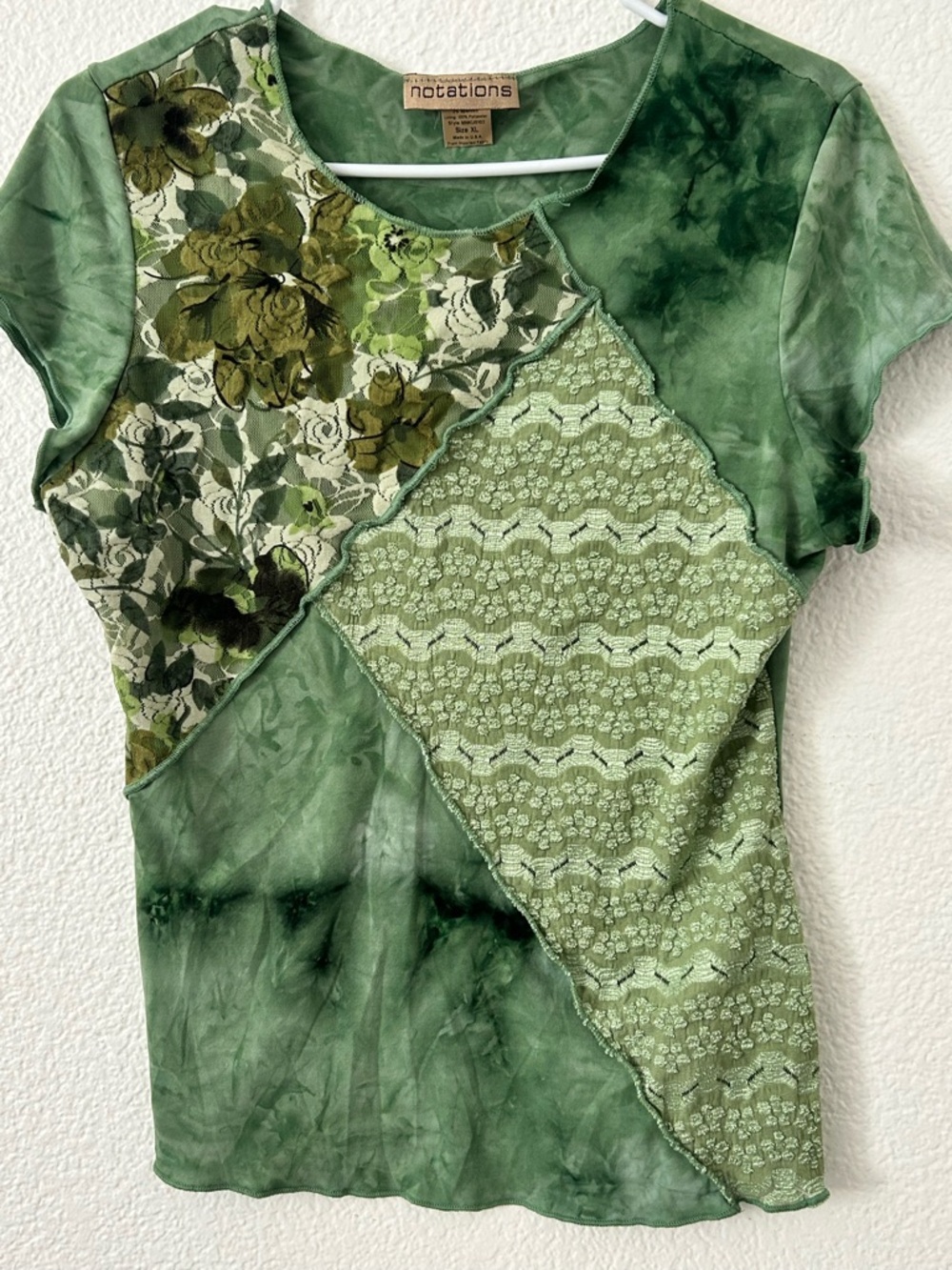 Notations Green Patchwork Lace & Floral Short Sleeve Tee